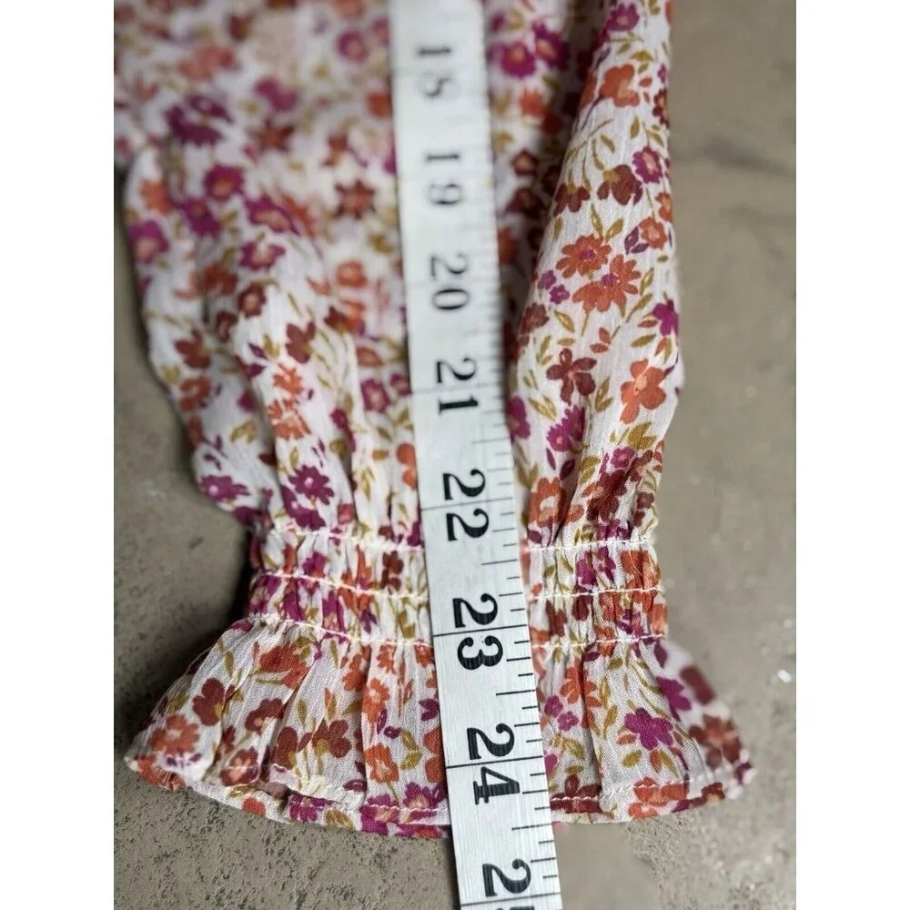Lush Pink And Orange Floral Smocked Puff Sleeve Dress Size S - Picture 8 of 9
